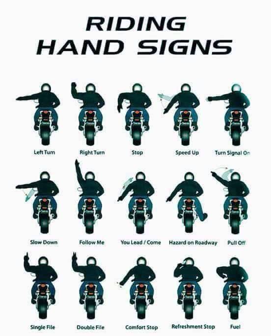 Как показать поворот рукой на мотоцикле